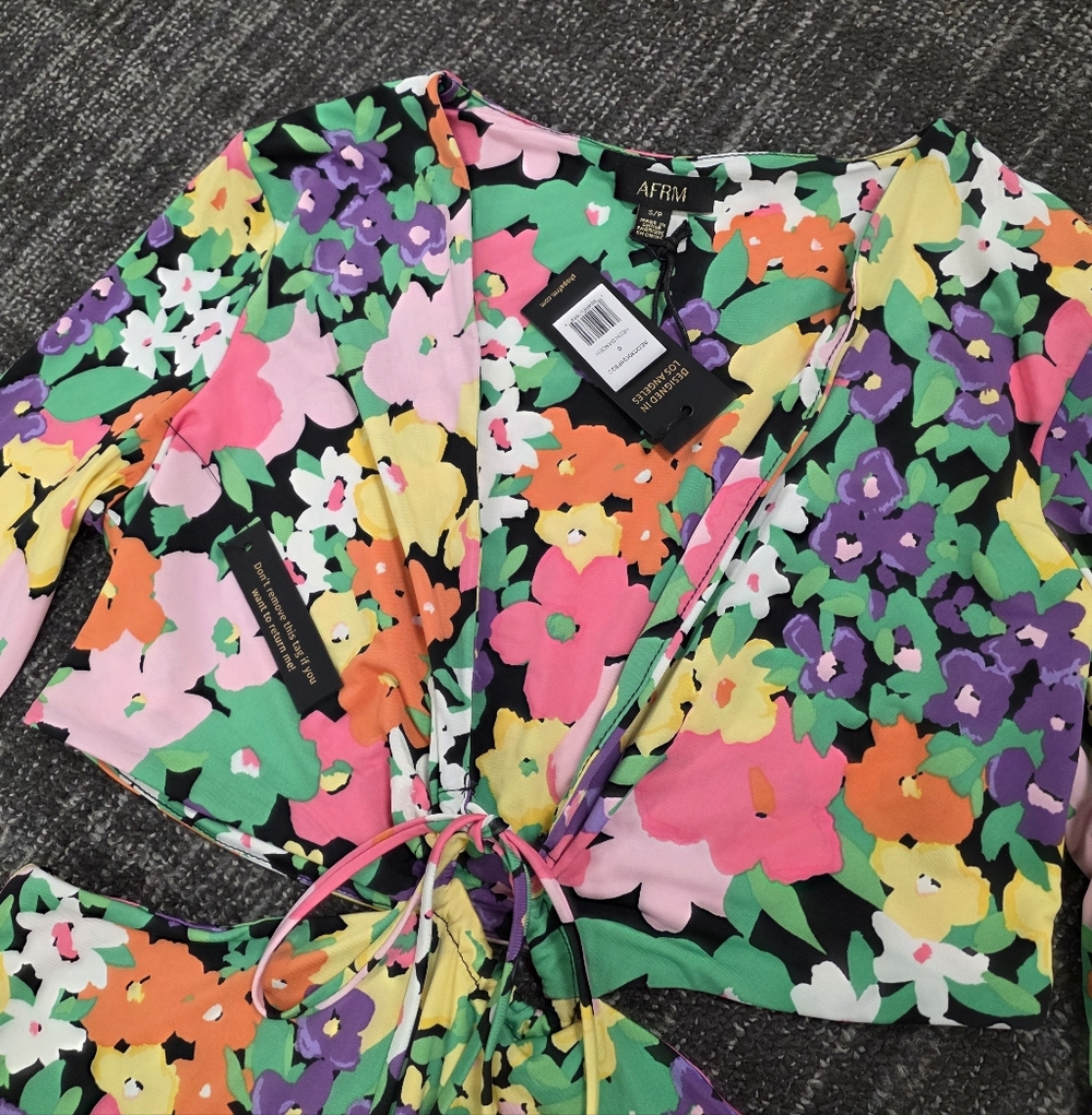 AFRM Floral Cutout Dress in Neon Garden, Size S - Picture 8 of 10